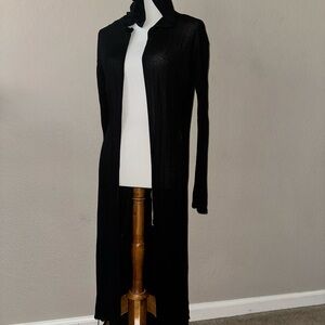 Popular Basics Sheer Hooded Long Cardigan